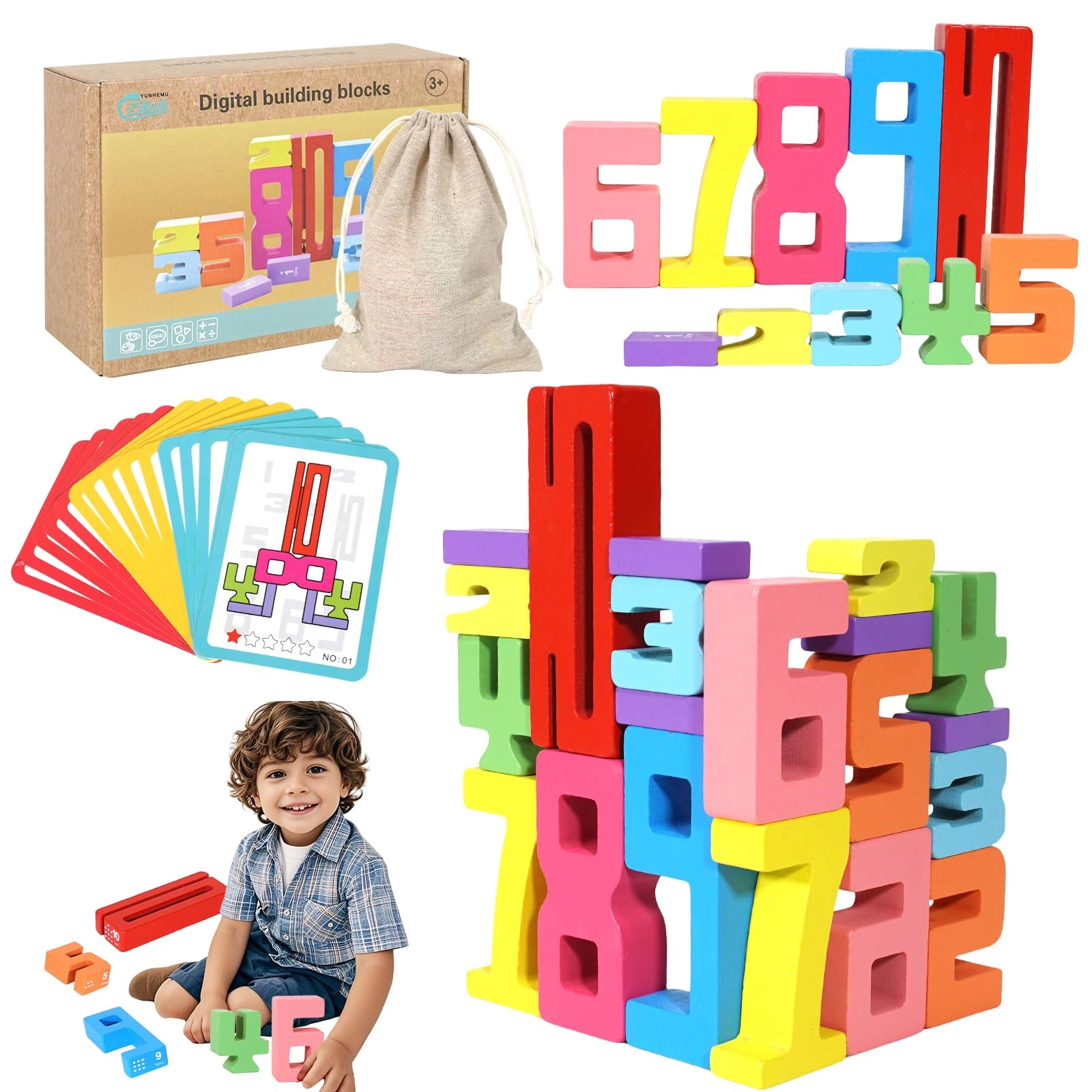 Axinost Wooden Number Building Blocks - 18 months and up 18 pieces