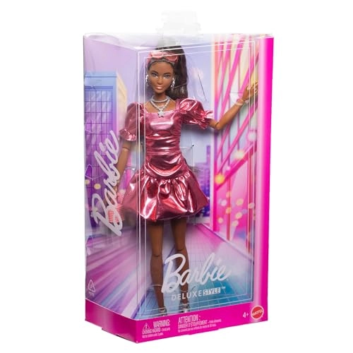 Barbie Deluxe Style - Metallic Coral Pink Dress Black Hair High Pony Ages 4+