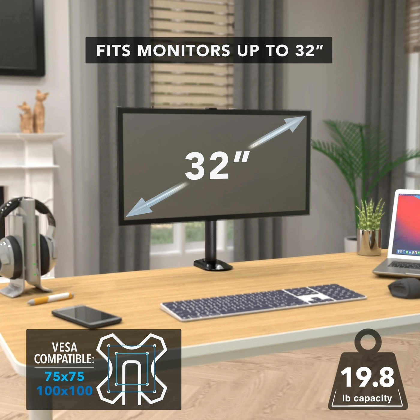 Single Monitor Desk Mount - 32" 75x75mm & 100x100mm