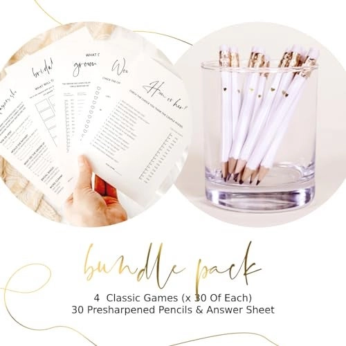 Bridal Shower Games - 5 Games + Pencils - 30
