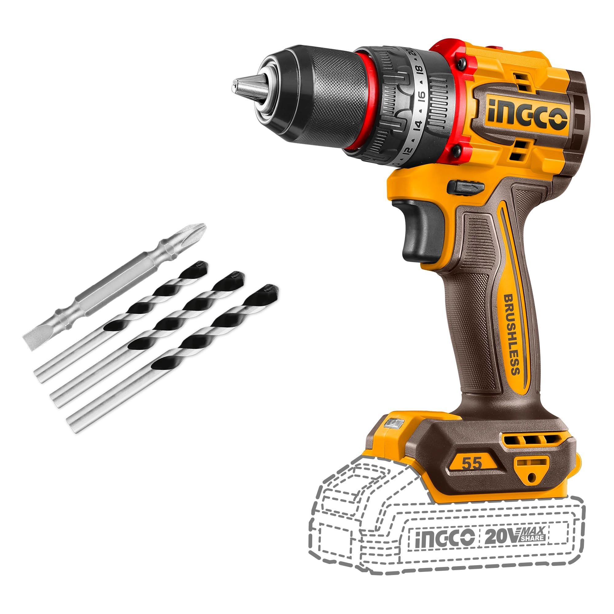 Impact Drill - 20V 55Nm 47-Piece Accessory Set