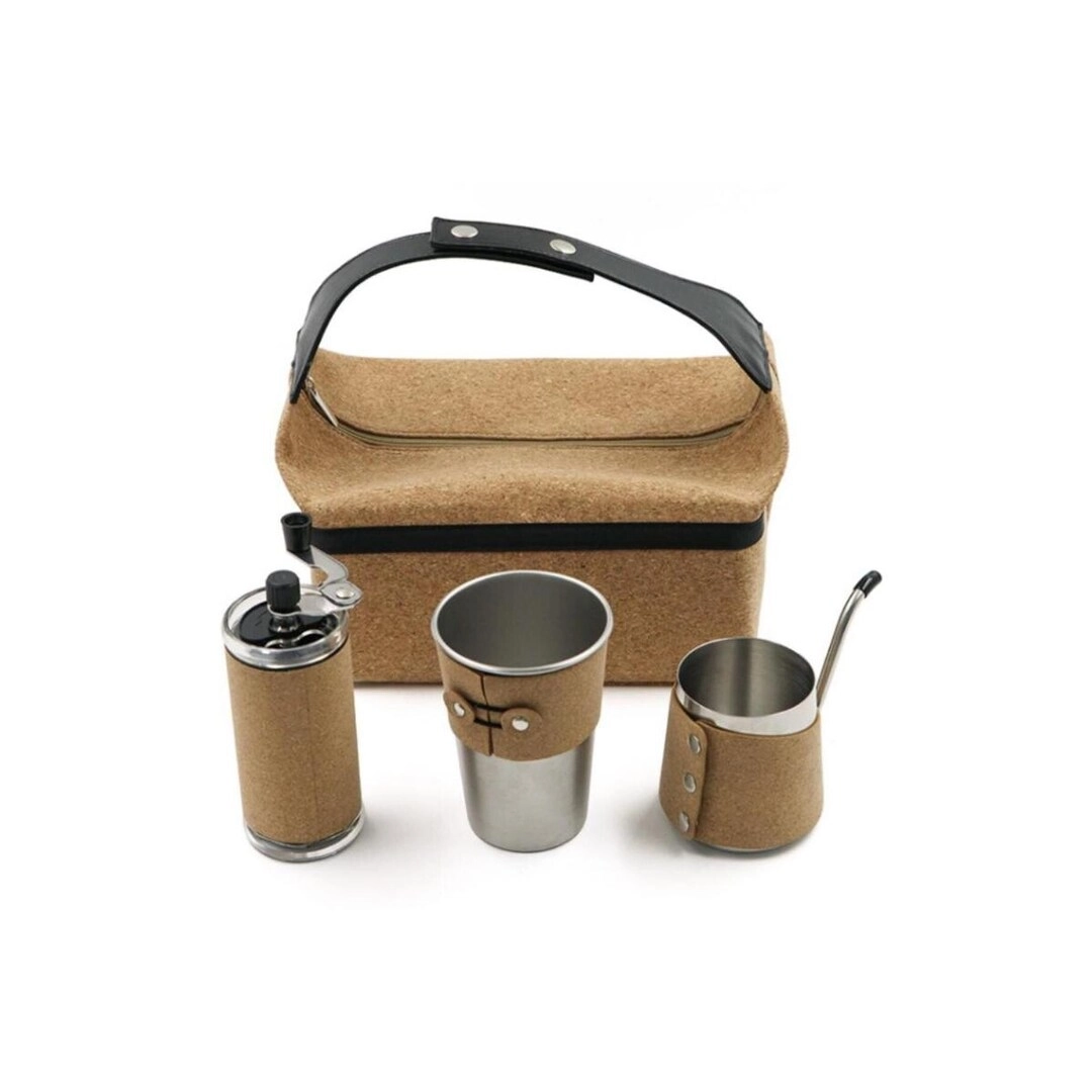 Tradeo Portable Tea Set - 4 pcs Cork Insulated Bag Stainless Steel Cups 200 ml