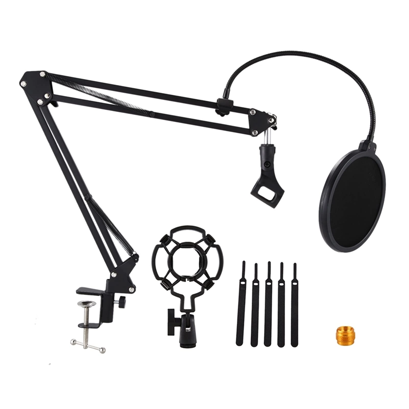 Mic Stand + Mic Clip Holder + Table Mounting Clamp + Pop Filter