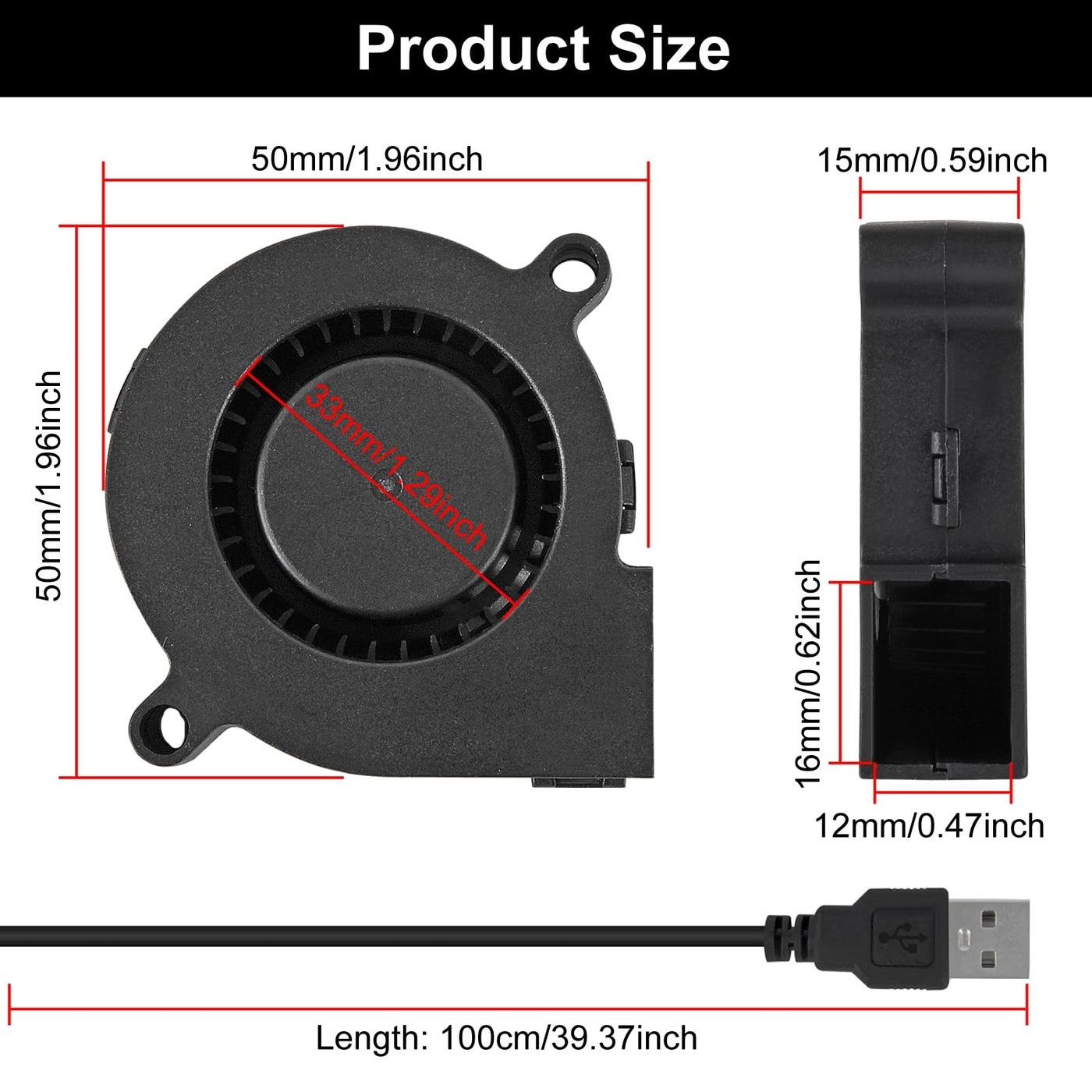5015 USB Blower Fan - 50mm x 50mm x 15mm