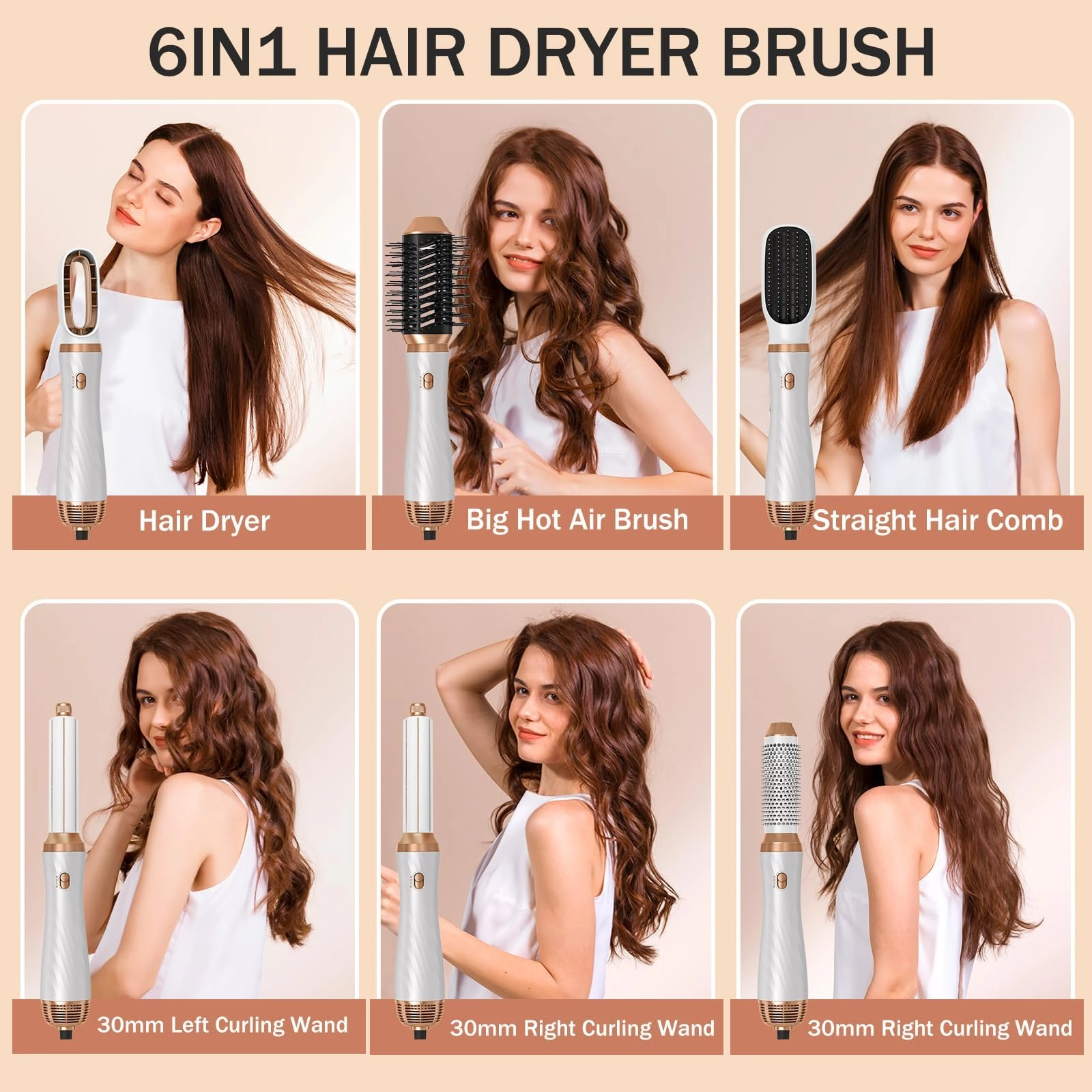 6 in 1 Hair Dryer Brush - 700 watts Gold