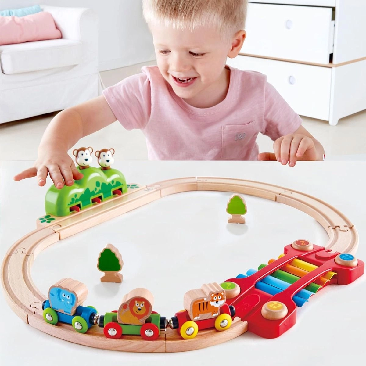 Music and Monkey Wooden Railway Playset