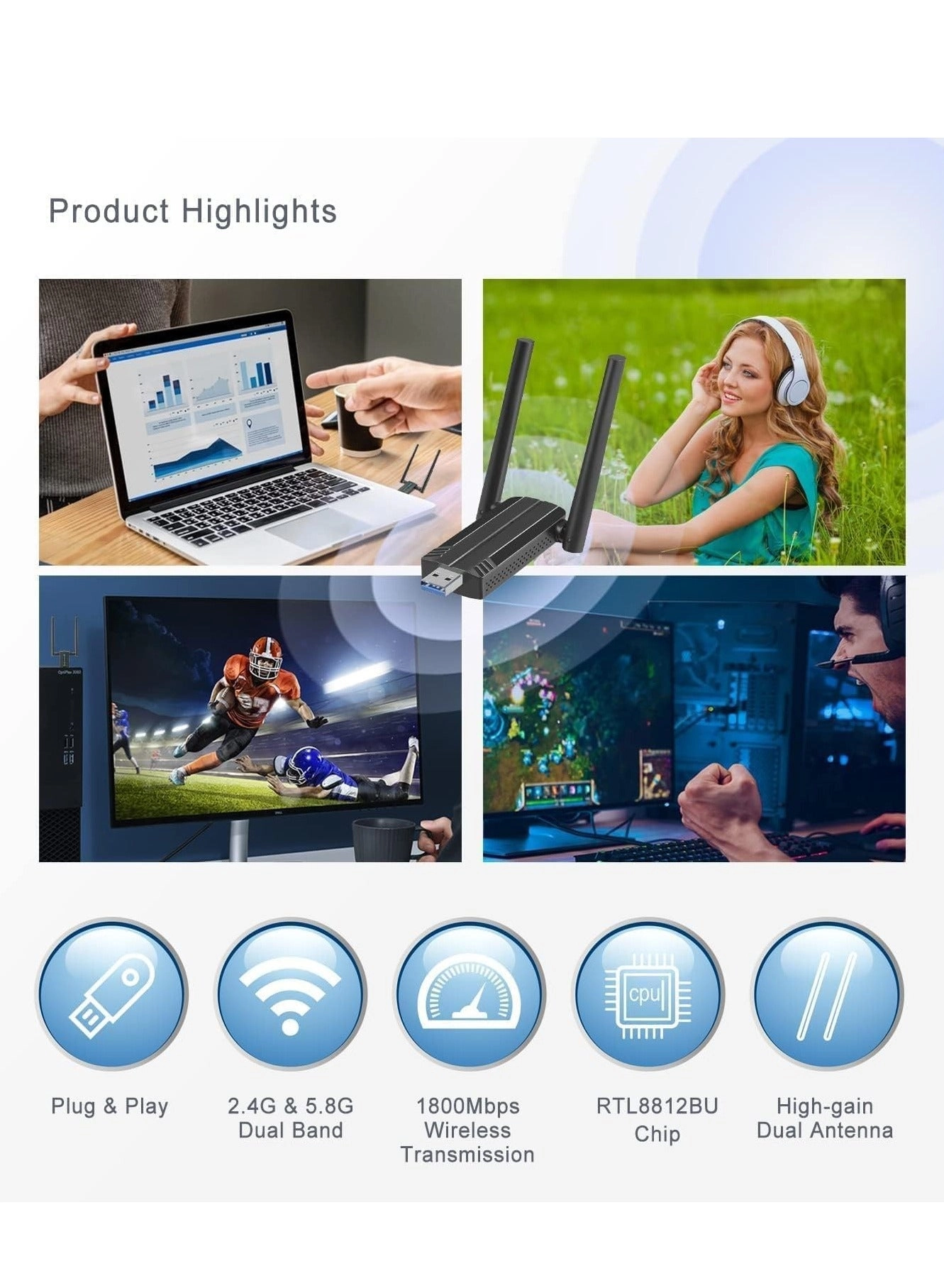 USB WiFi Adapter - Dual Band USB 3.0 WiFi 6