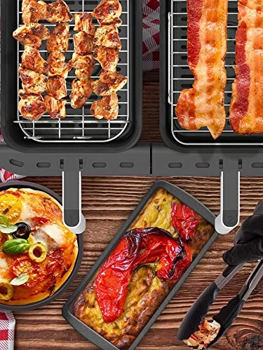Air Fryer Loaf Pan + Air Fryer Pizza Pan + Steamer Rack + Skewer Rack + Egg Bite + Silicone Mat + Oil Brush + Silicone Spatula + Food Tong - Food-safe Grade Silicone, 304 Stainless Steel 9 piece(s)