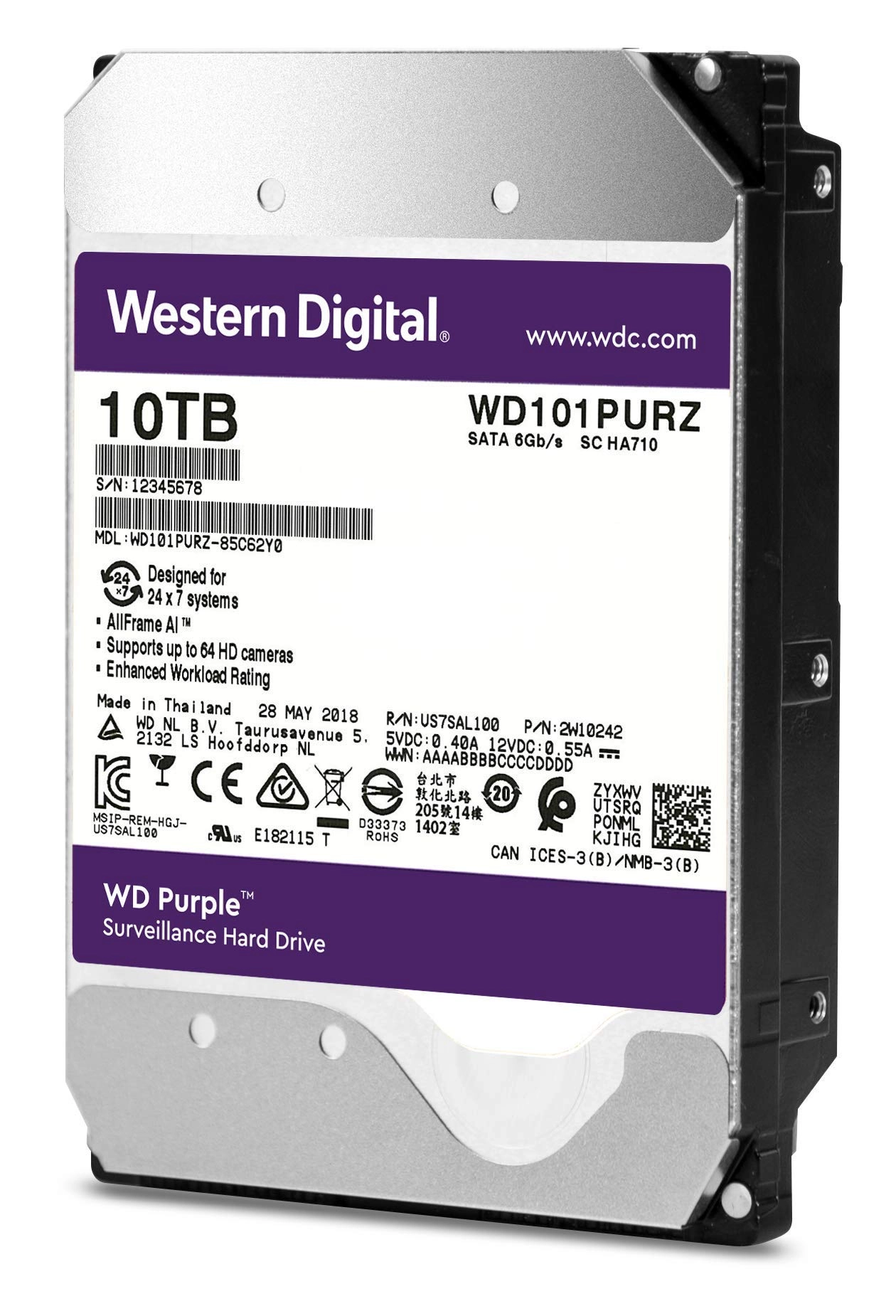 Purple Surveillance 3.5" 256MB SATA 6Gb/s (WD101PURZ) - 10TB