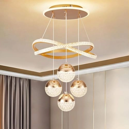 Modern Gold LED Chandelier - 3-Color Dimmable