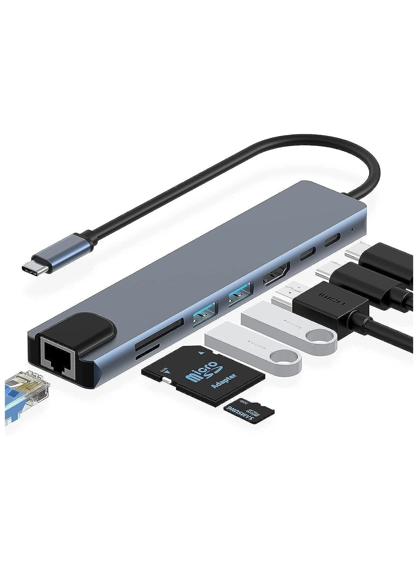 SmartSource Type-C To HDTV 8 in 1 USB Hub Multiport Adapter