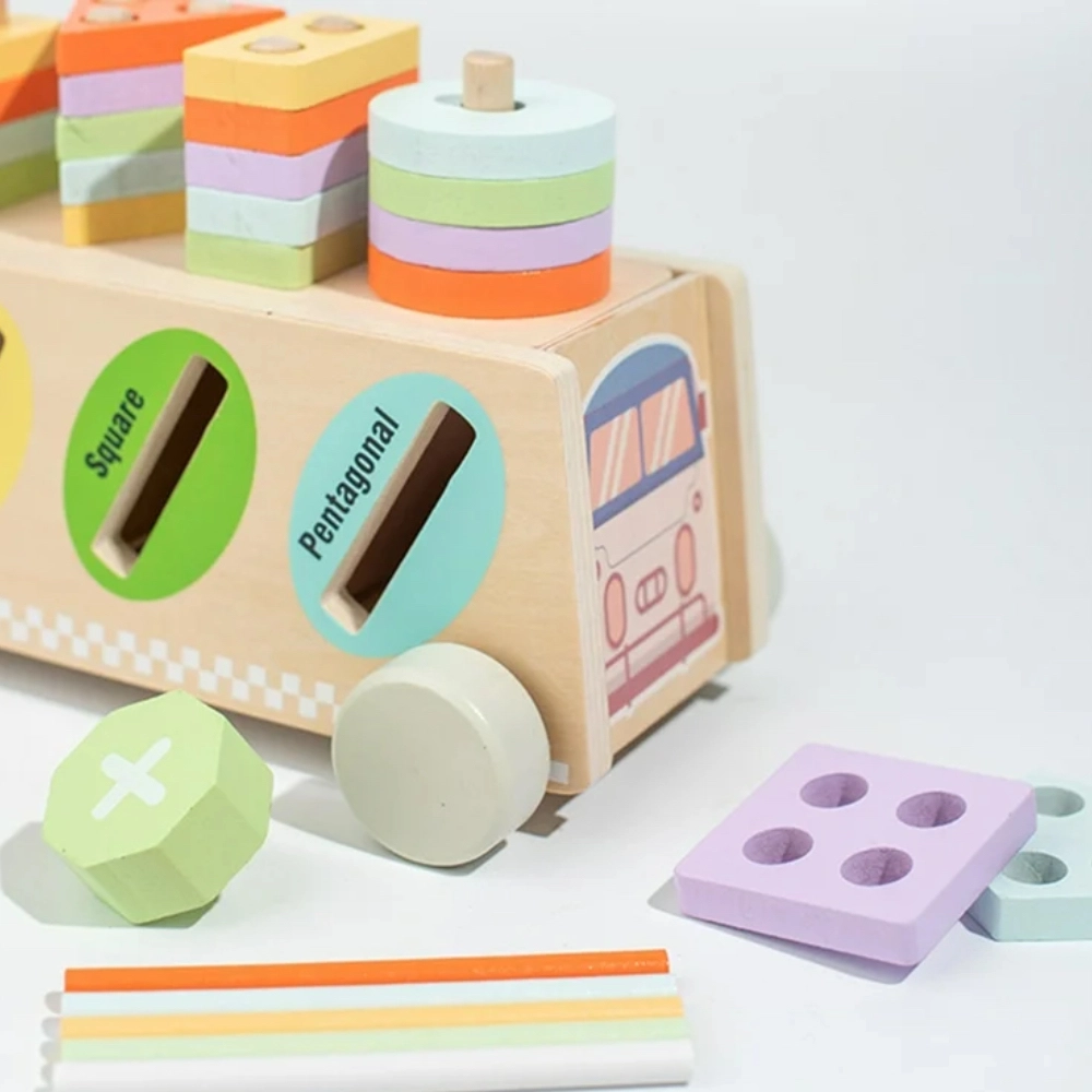Multifunctional Wooden Shape Sorter - 1+ 25 wooden disks