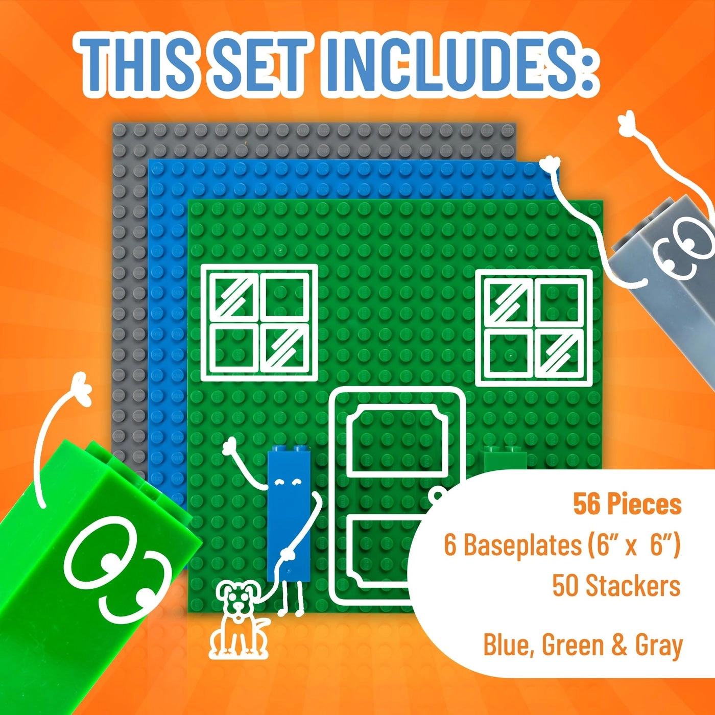 Classic Stackable Baseplates - 6" x 6" 6 Baseplates & 50 Stackers