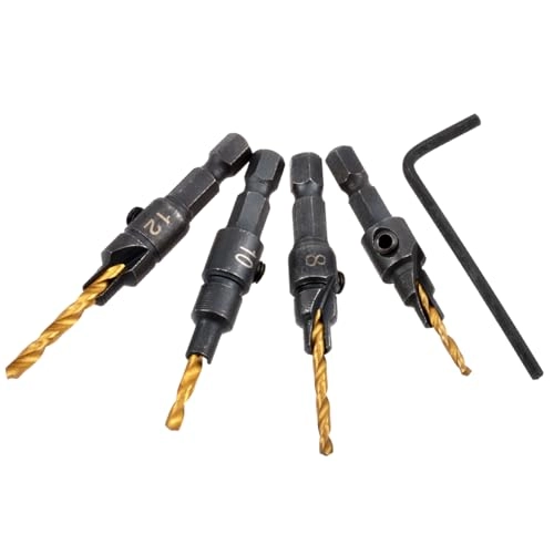 Countersink Drill Bit Set - high speed steel + carbon steel 4 PIECES #6,#8,#10,#12