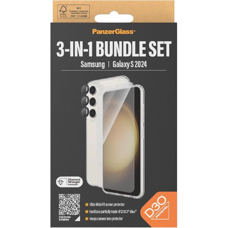 Hard Case + Screen Protector + Hoops Camera Lens Protector - Clear for Samsung Galaxy S24+