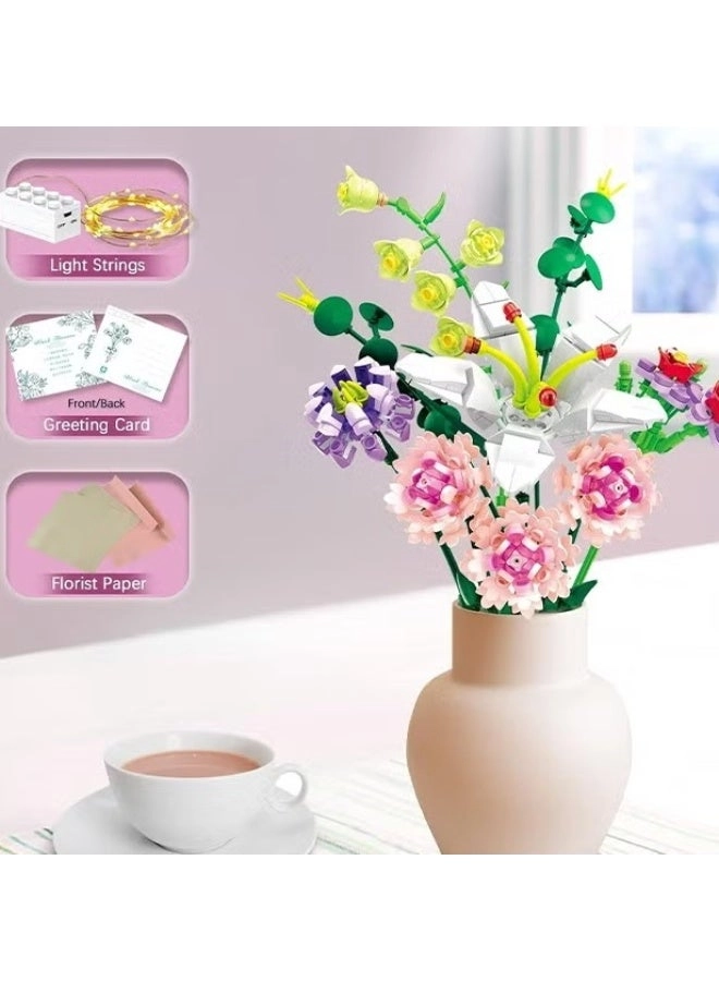 Flower Bouquet Building Blocks - Pink Dianthus Lily 514 pcs