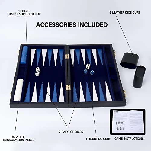 Backgammon Set - Leather-black&blue Medium