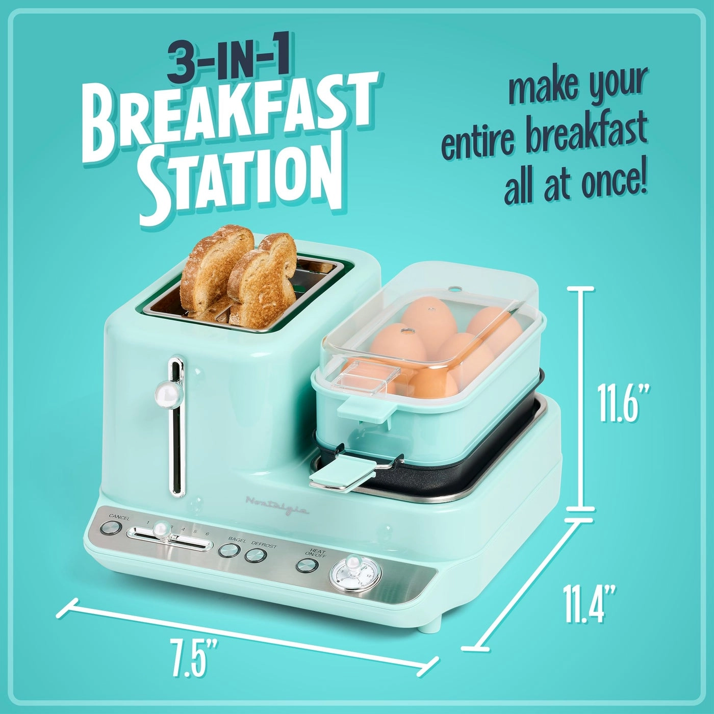 Egg and Veggie Steamer + Non-Stick Griddle + Wide 2-Slot Toaster