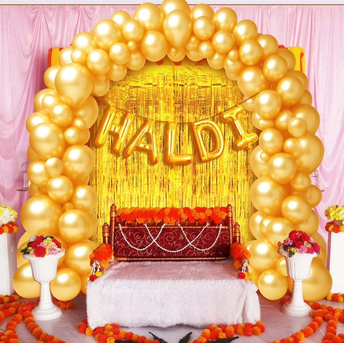 Haldi Ceremony Balloon and Curtain Combo - Pack of 57 Party Decoration