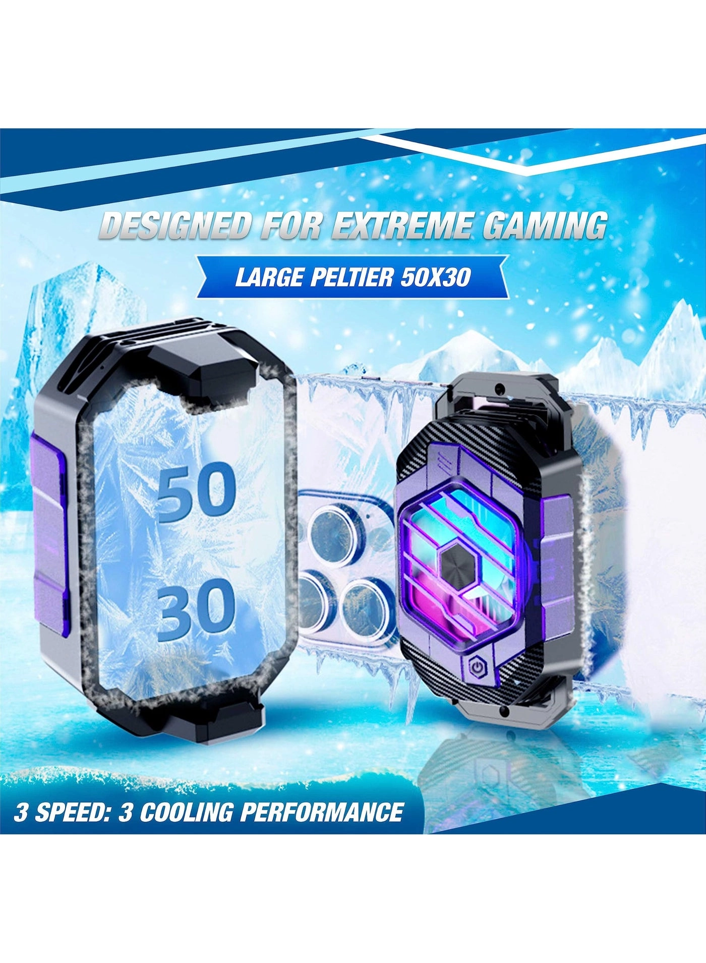 Phone Cooler RGB Gaming, Semiconductor Radiator Fast Cooling Pad Smartphone Compatible with iPhone/Android Pubg Mobile, Cod Mobile (Dark Purple and Black)