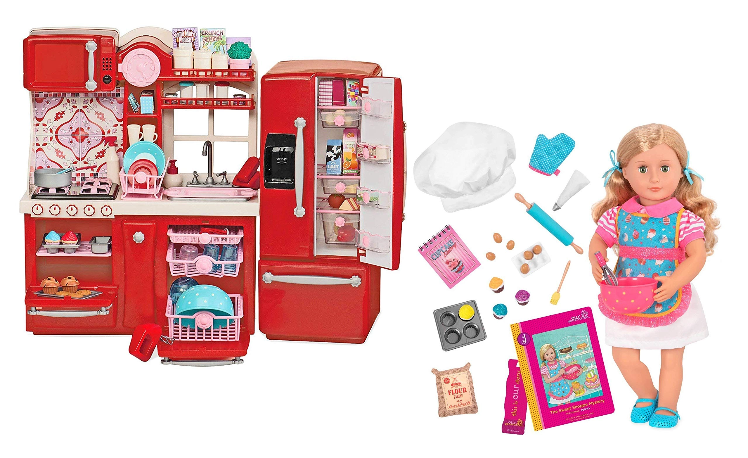 Our Generation Jenny Posable Doll - 18-inch + Gourmet Kitchen Set - 93 accessories Ages 3+