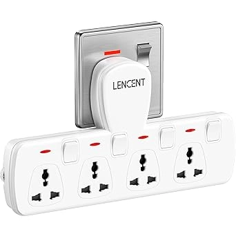 Lencent Multi Plug Extension Socket - 4 Way Individually Switched