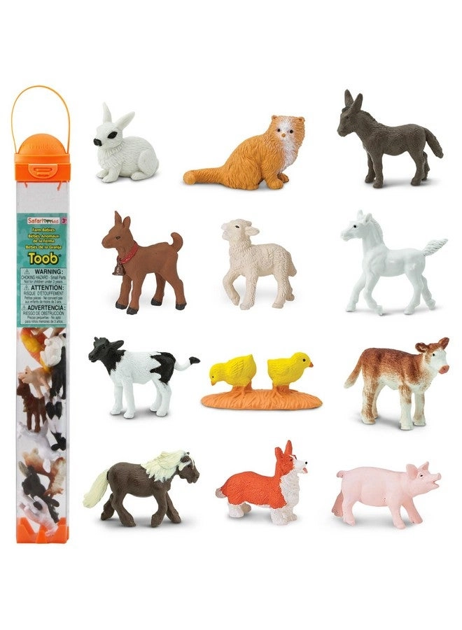 Safari Ltd Farm Babies TOOB - Donkey + Pony + Goat + Lamb + Horse + Cat + Corgi + Pig + Chicken + Holstein + Bunny