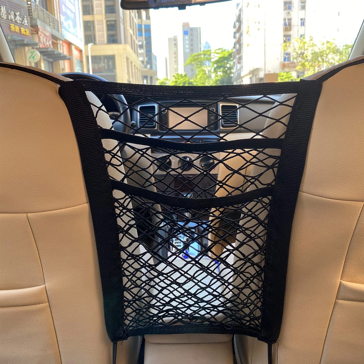 lustre 3-Layer Car Mesh Organizer - Seat Back Net Universal Fit