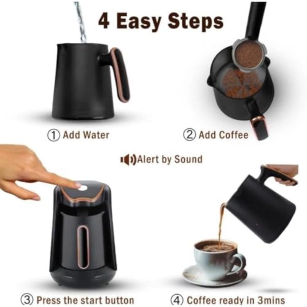 Automatic Turkish Coffee Maker - 250ml (4 Cup) One-Touch Operation 600 W