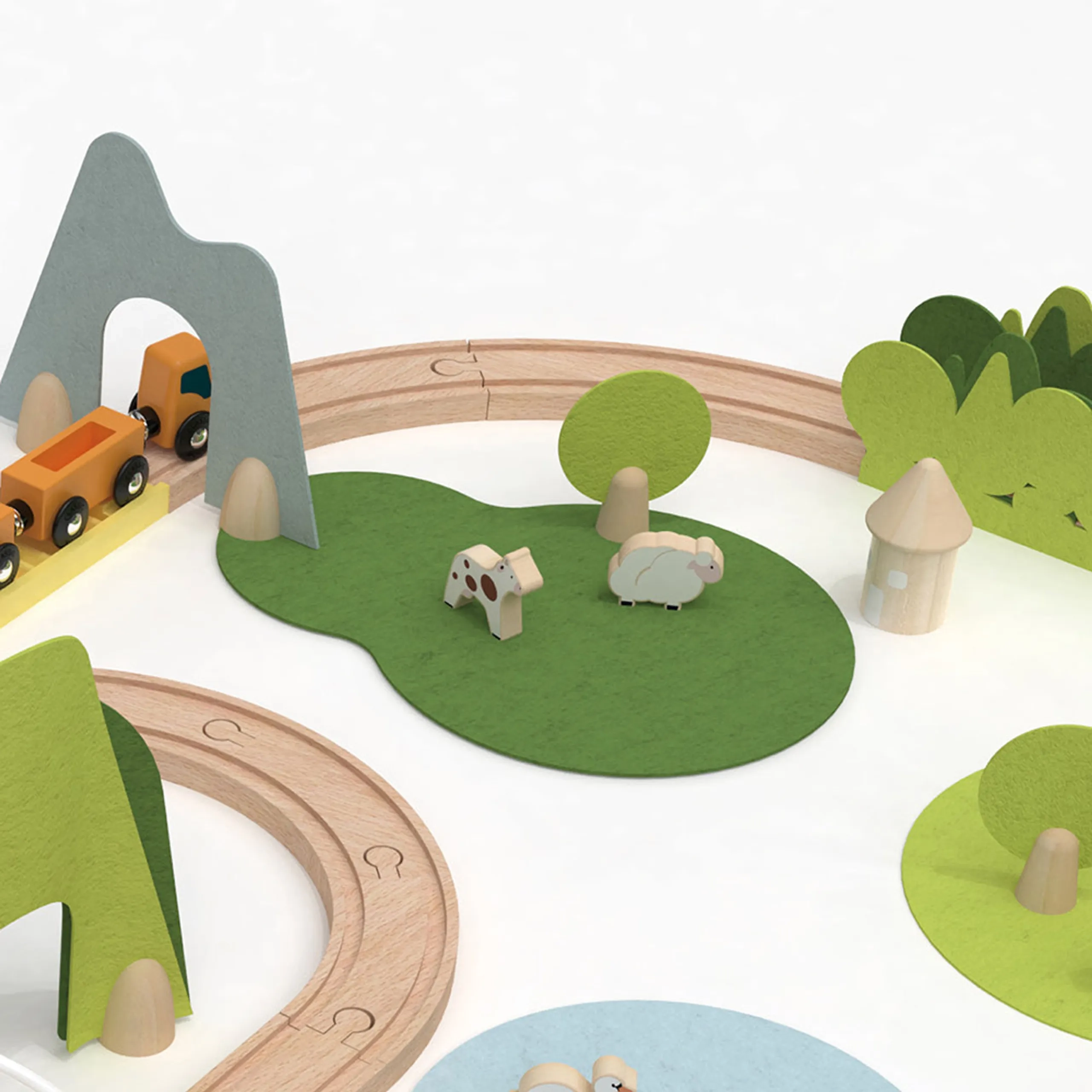 Wooden Natural Train Set - 100-piece