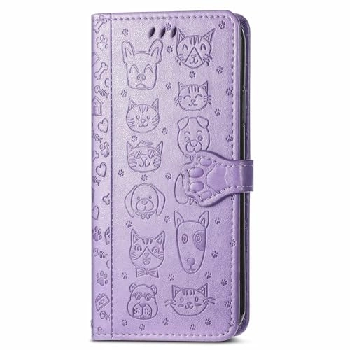 Nadoli Funny Cartoon Embossing Cat Dog Pattern Pu Leather Cat Paw Lanyard Standfunction Card Slots Wallet Flip Case Cover for Samsung Galaxy S24 Ultra