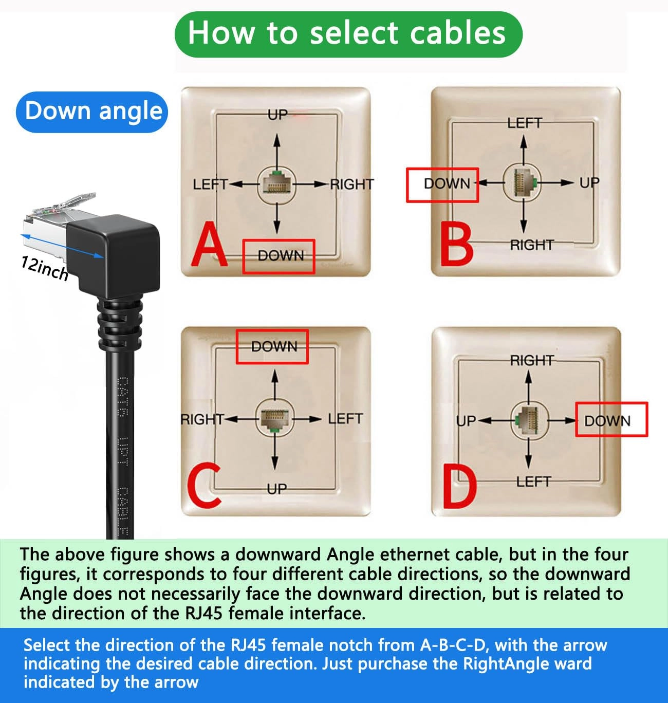 Cat6 Extension Cable - 2Pack 90 Degree RJ45 Male to Female