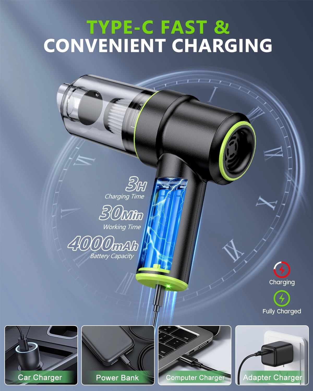 Handheld Car Vacuum - 12000PA Cordless
