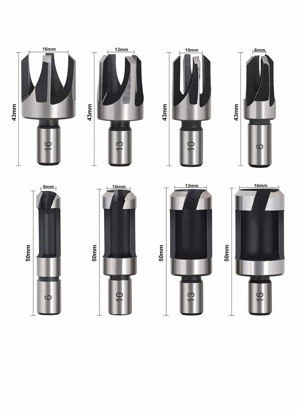 Wood Plug Cutter - 45# carbon steel 8 piece(s) 6mm 10mm 13mm 16mm