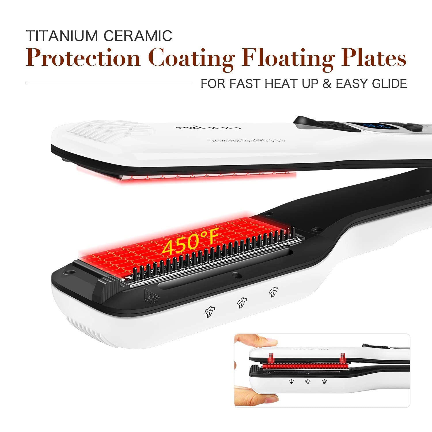 Hair Straightener with Steam - Nano Titanium Ceramic Removable Comb Digital LCD