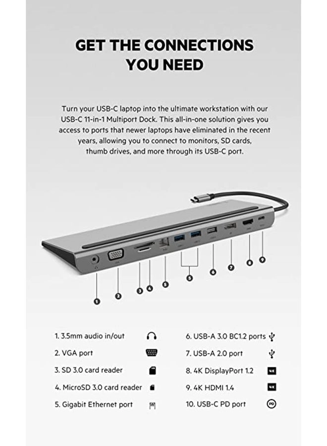 11-in-1 USB-C Multiport Dock - 100W 5 Gbps 4K