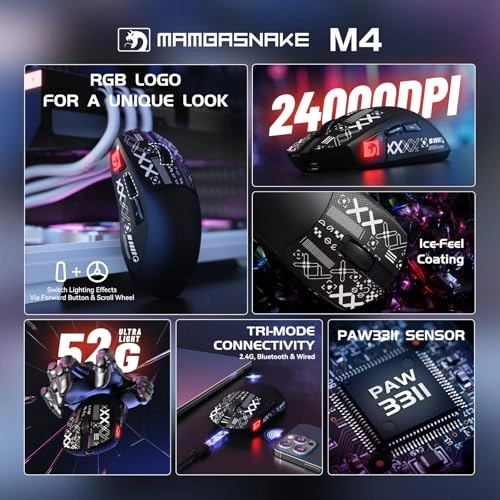 M4 Superlight Gaming Mouse - 2.4G/Bluetooth/Wired