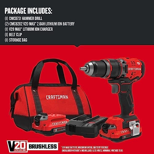 V20 Hammer Drill - Cordless 1/2 Inch 2 Batteries Included