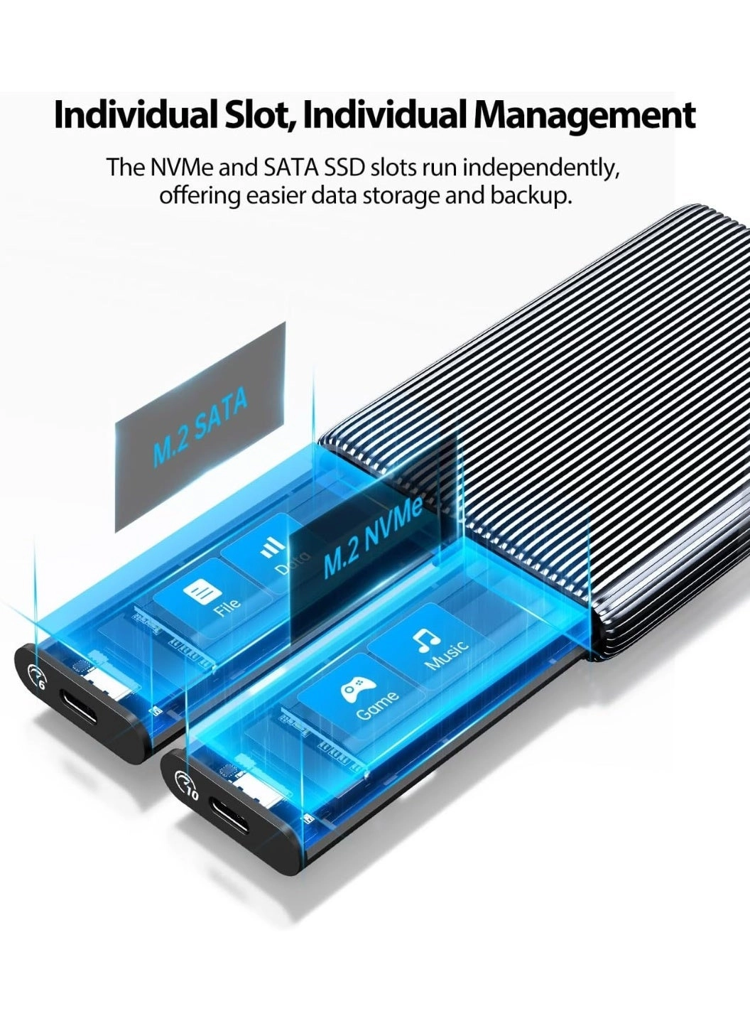 Dual M.2 NVMe with SATA SSD Enclosure - USB C M Key PCIe & B+M Key 2230/2242/2260/2280
