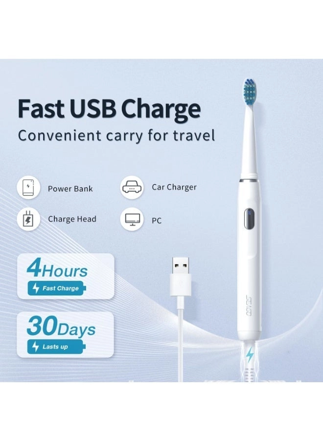 Electric Toothbrush - 3 Brush Heads 4 Modes White