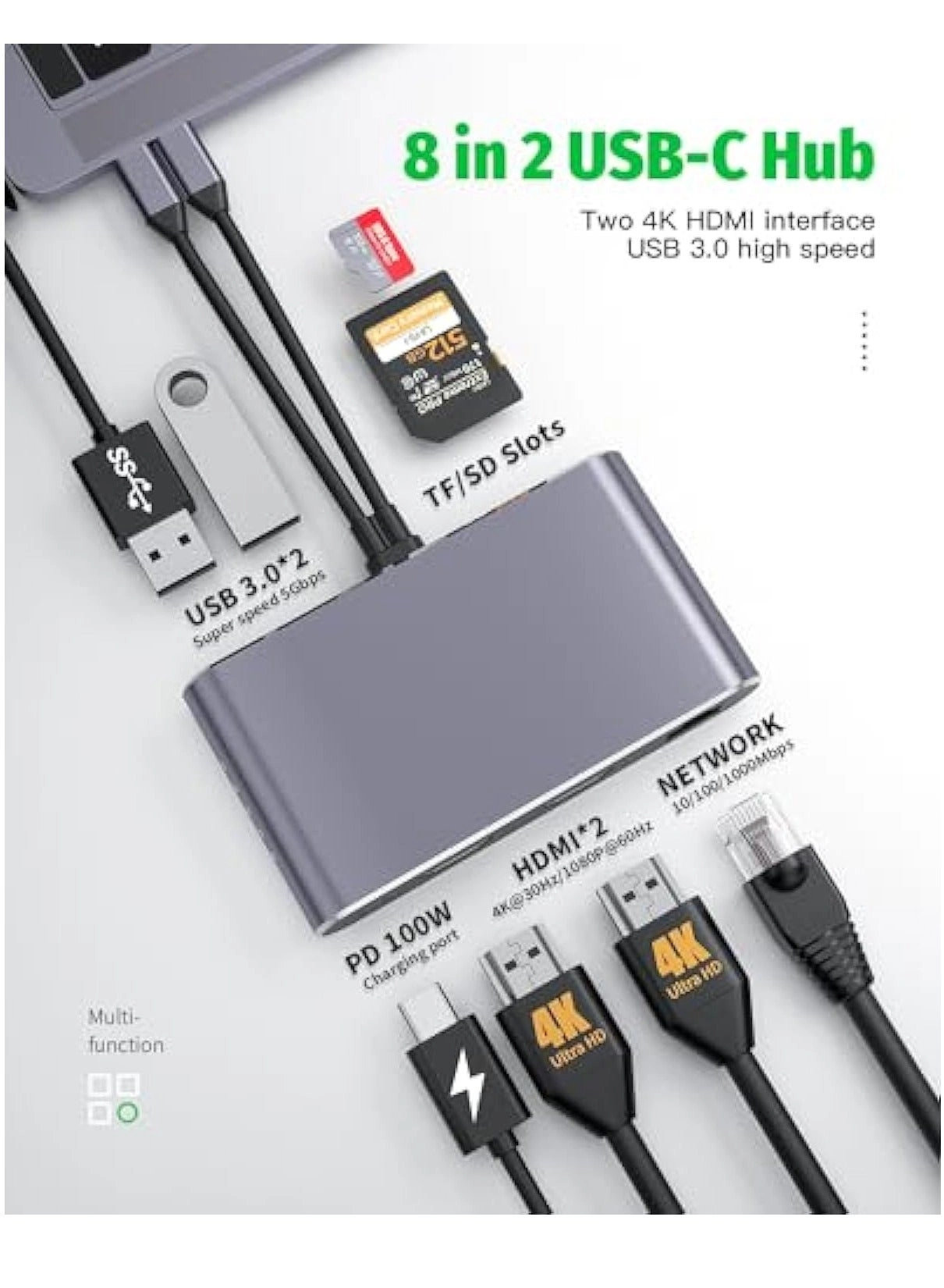 USB C Docking Station - 4K Triple Display 100W PD USB3.0