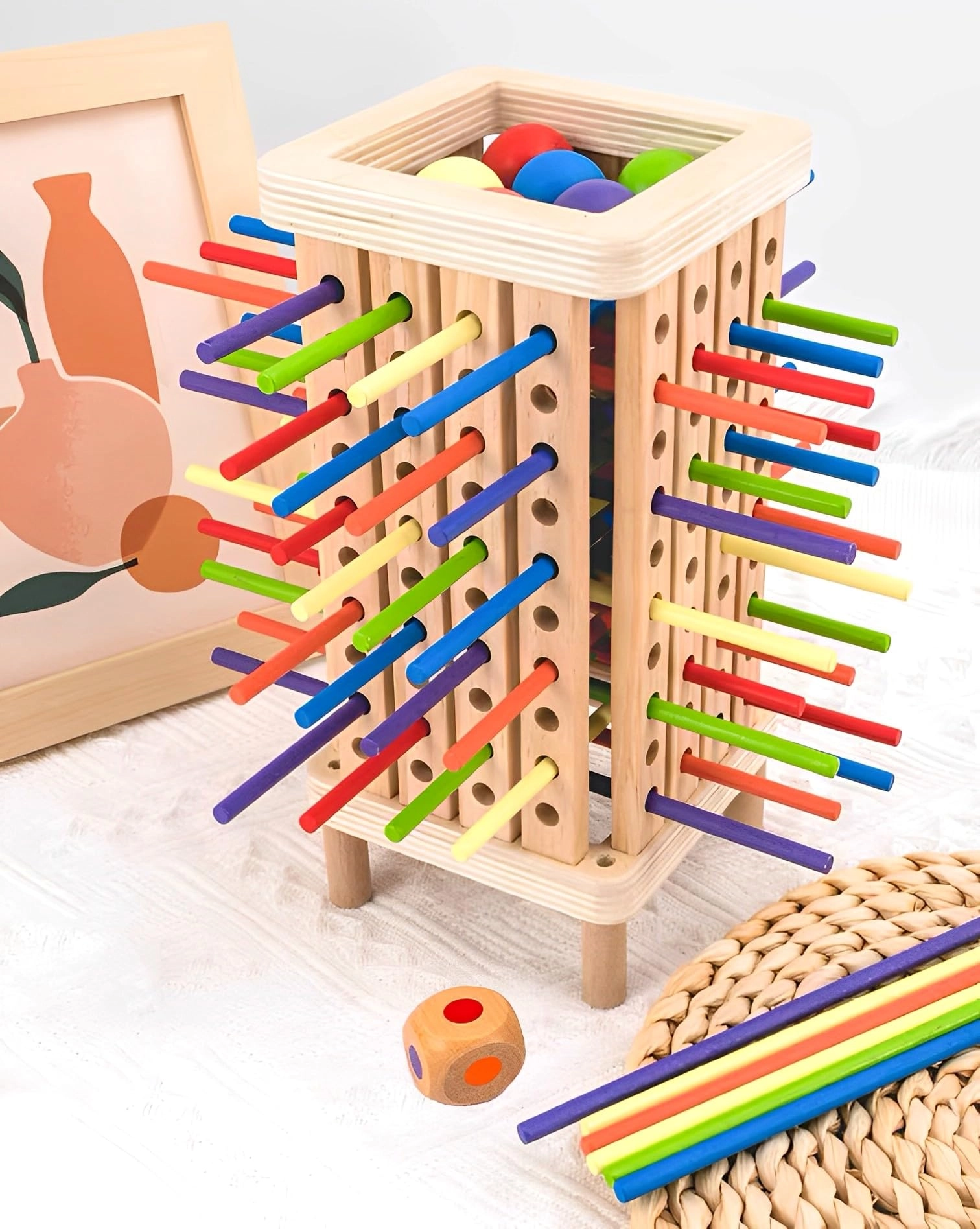 Huifengjie Montessori Wooden Board Game - 3 and up 42 colourful sticks