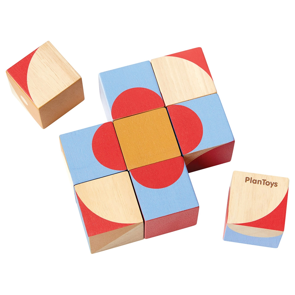 PlanToys Geo Pattern Puzzle Cubes - 3 years and above