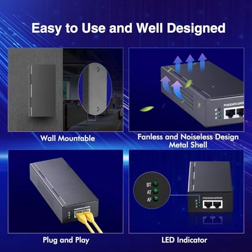 Gigabit PoE Injector - 1 Gigabit Output 90W 20V 802.3af/at/bt 10/100/1000Mbps