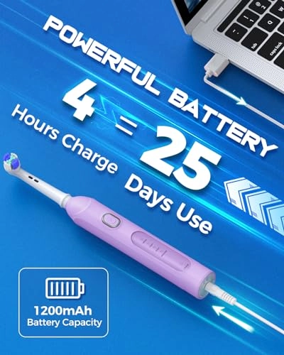 Rotating Electric Toothbrush - 8 Brush Heads 4 Modes 25-Day Battery Life