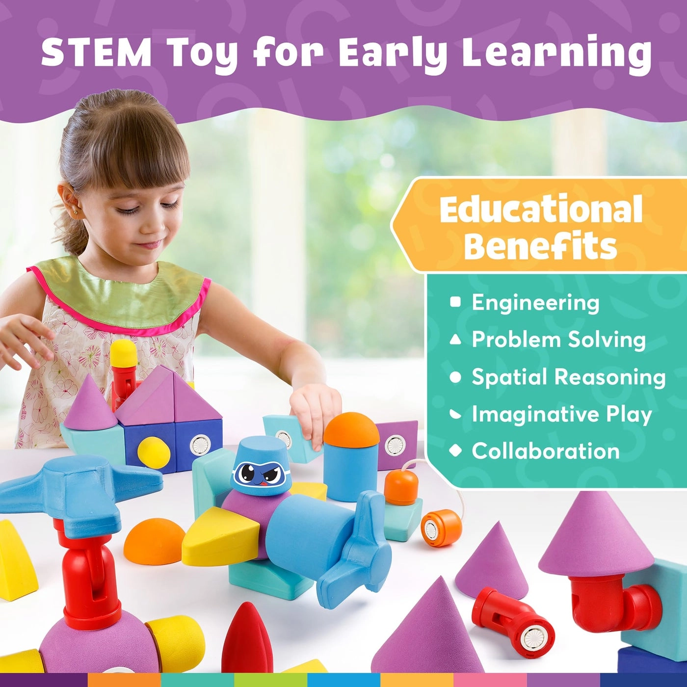 Magnetic Foam Bath Building Blocks - 50-Piece Trunk Set Multicolor