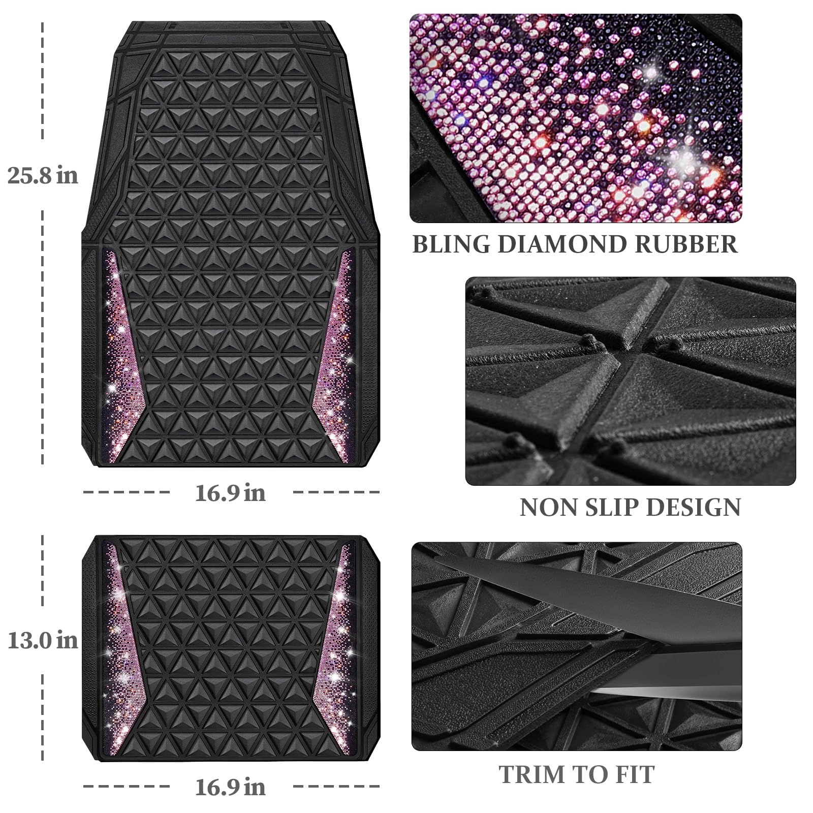Bling Diamond Car Mats - 4.0 Count Universal Fit