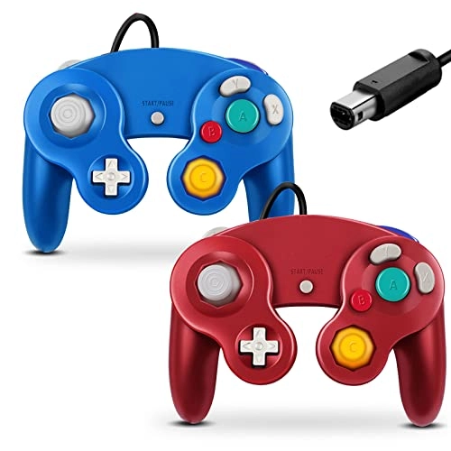 FIOTOK Gamecube Controller Classic - Clear Red Clear Blue Wii Nintendo Gamecube Pack