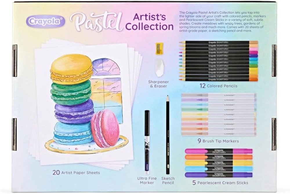 Pastel Artist Collection Kit - 12 colored pencils 9 brush-tip markers 5 pearlescent cream sticks