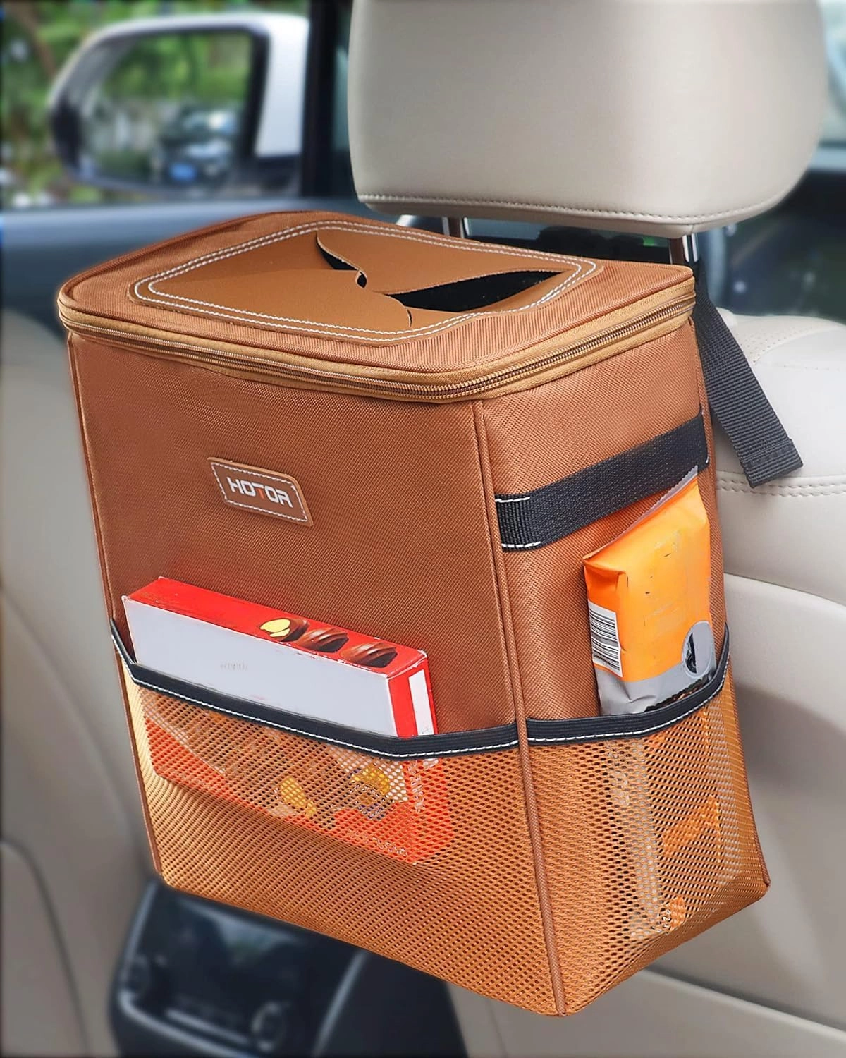 HOTOR Car Trash Can - 3 Gallons Brown